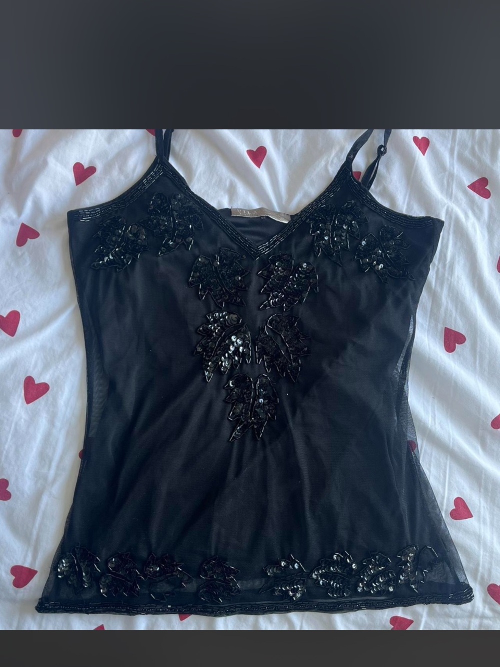 VILA Black Beaded Floral Sheer Camisole
